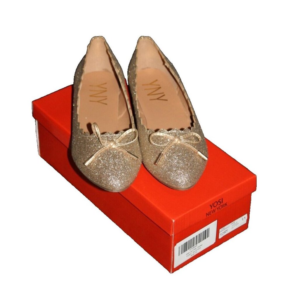 Samra Gold Glitter Ballet Flats with Bow
